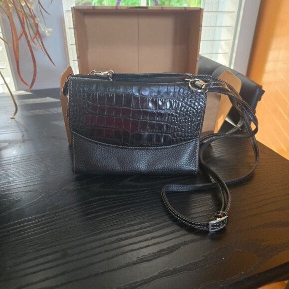 Brighton Black Leather Liza French Kiss Crossbody Organizer / Shoulder Bag w/box - Picture 9 of 16